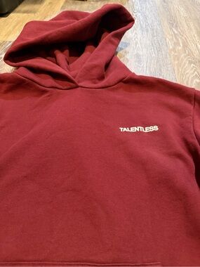 TALENTLESS Burgundy Pullover Hoodie with White Chest Logo
